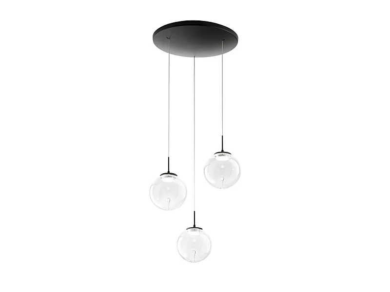 Ariel - Fabas Luce 3-lichts ronde hanglamp - 21W dimbare LED - Transparante ronde plafondrozet d.35cm