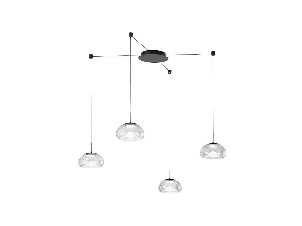 Brena - Suspension transparente décentralisée 4 lumières - Fabas Luce - LED 40W dimmable - Montage décentralisé