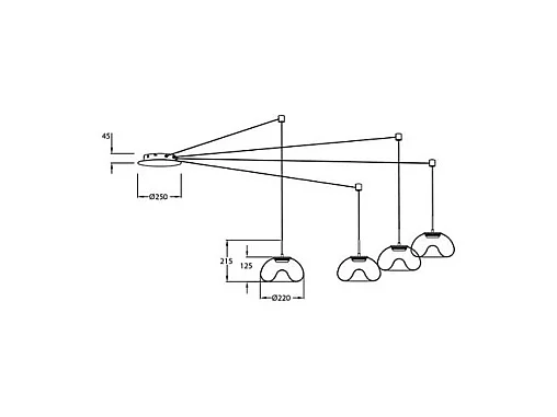 Brena - Suspension transparente décentralisée 4 lumières - Fabas Luce - LED 40W dimmable - Montage décentralisé