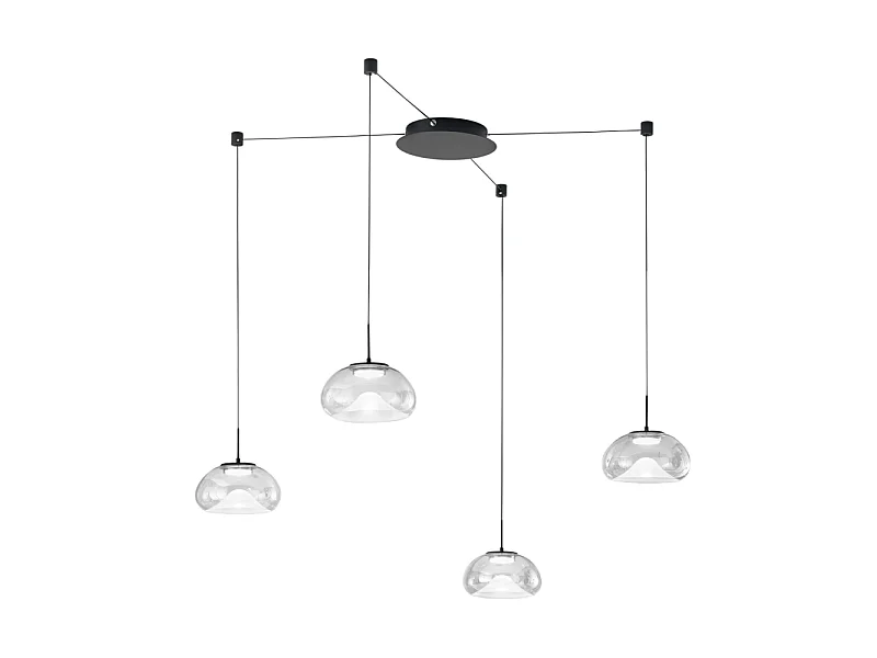 Brena - Lampada a sospensione decentrata trasparente 4 luci - Fabas Luce - LED 40W dimmerabile - Montaggio con decentramento