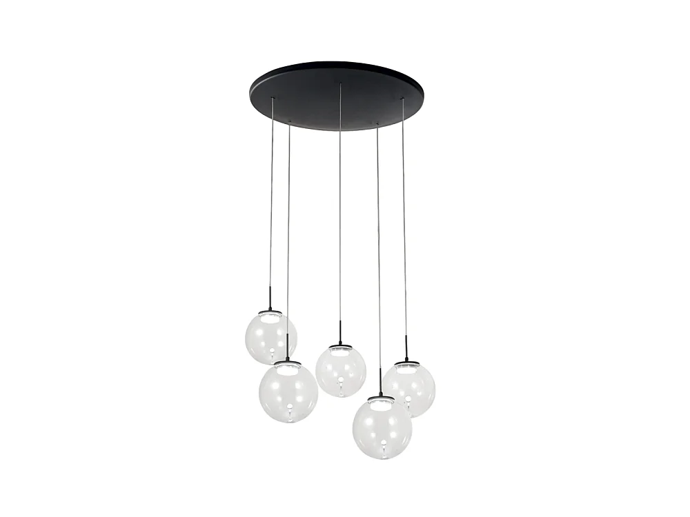 Ariel - Suspension circulaire Fabas Luce 5 lumières - LED 35W dimmable - Rosace ronde transparente d.50cm