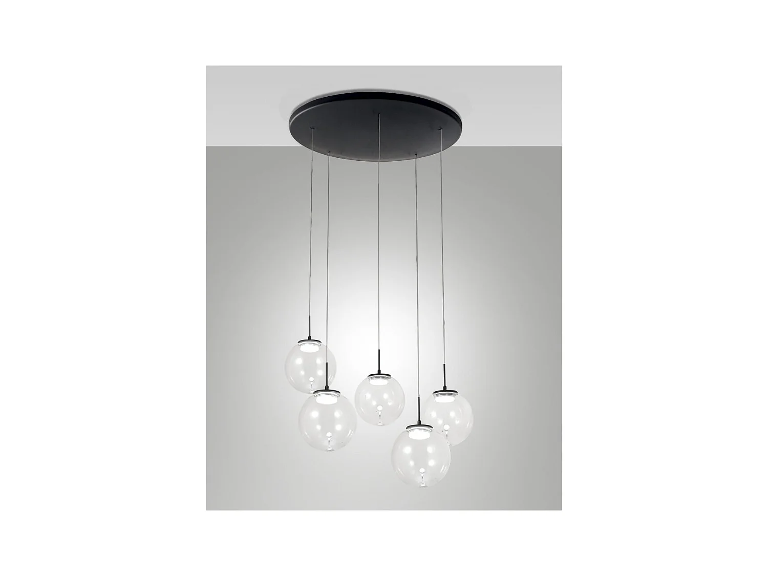 Ariel - Suspension circulaire Fabas Luce 5 lumières - LED 35W dimmable - Rosace ronde transparente d.50cm
