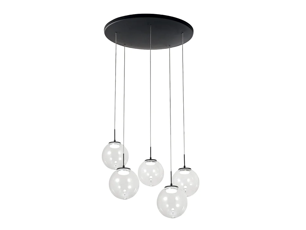 Ariel - Fabas Luce 5-lampowa okrągła lampa wisząca - 35W ściemnialna dioda LED - Przezroczysta okrągła rozeta sufitowa śr. 50 cm