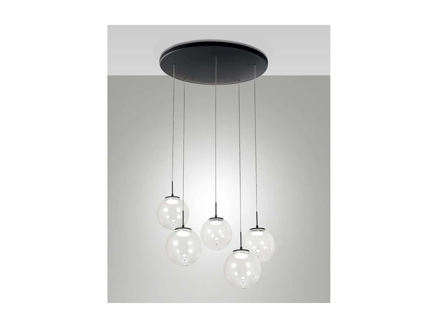 Ariel - Fabas Luce 5-lampowa okrągła lampa wisząca - 35W ściemnialna dioda LED - Przezroczysta okrągła rozeta sufitowa śr. 50 cm