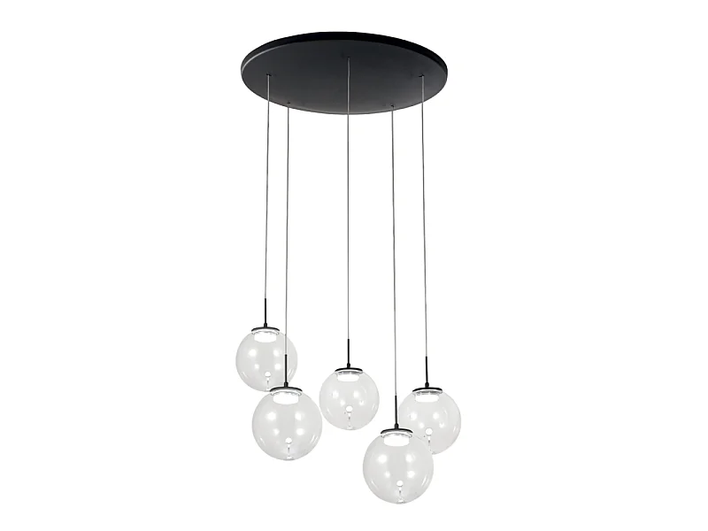 Ariel - Suspension circulaire Fabas Luce 5 lumières - LED 35W dimmable - Rosace ronde transparente d.50cm