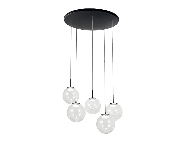 Ariel - Lampada a sospensione circolare 5 luci Fabas Luce - LED 35W dimmerabile - Trasparente Rosone rotondo d.50cm
