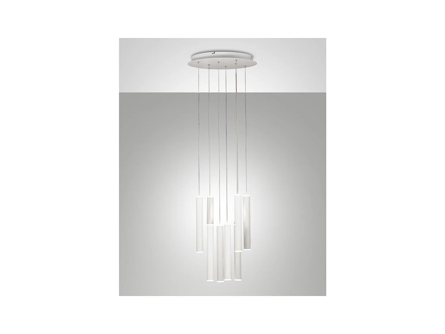 Lampada a sospensione circolare Prado 8 luci Fabas Luce - LED 52 W dimmerabile - Bianco opaco Rosone rotondo