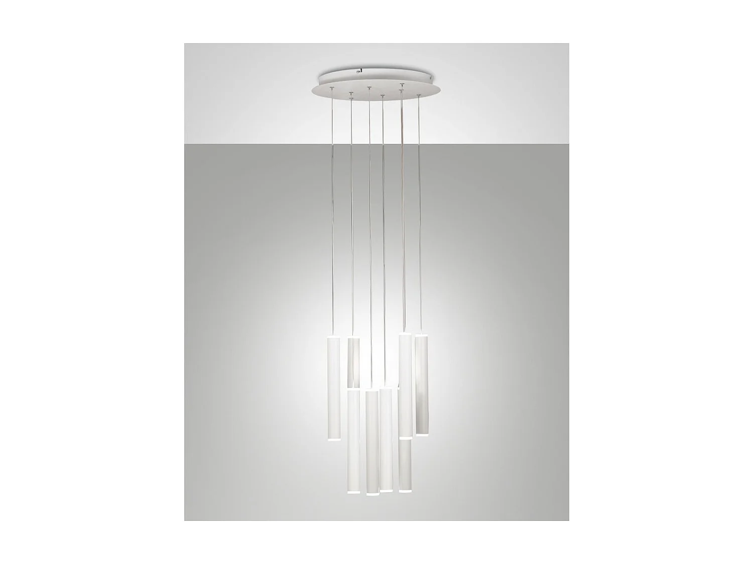 Lampada a sospensione circolare Prado 8 luci Fabas Luce - LED 52 W dimmerabile - Bianco opaco Rosone rotondo