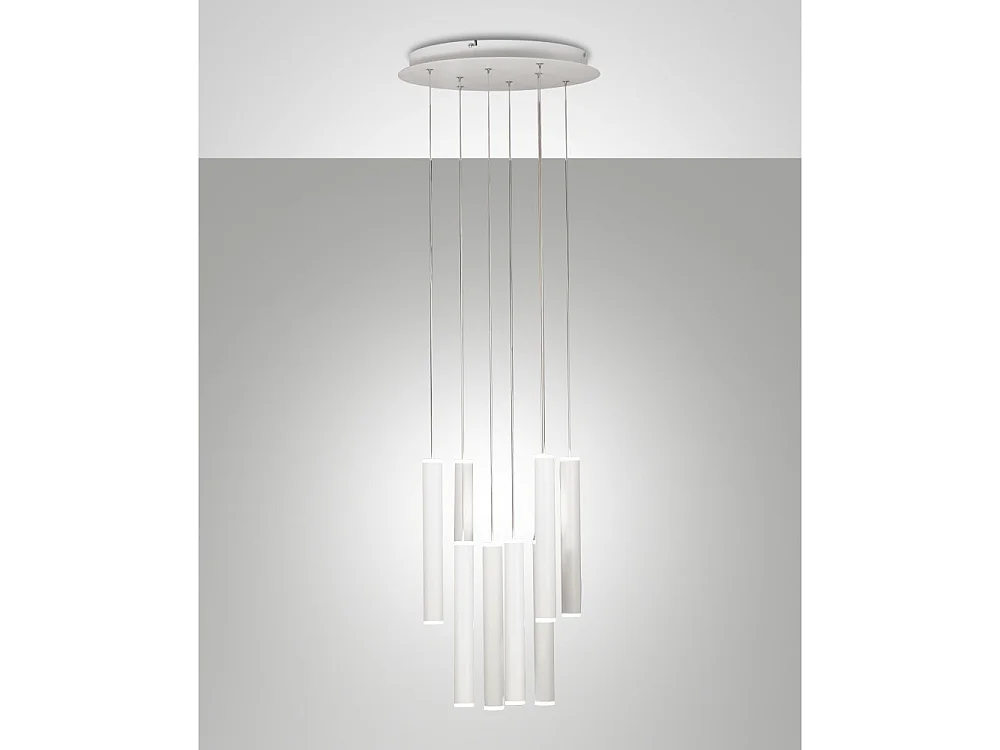 Fabas Luce Prado 8-lys cirkulær pendellampe - 52W dæmpbar LED - mat hvid rund loftsroset