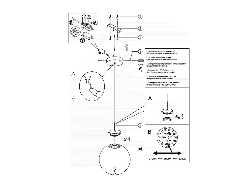 Ariel - Przezroczysta lampa wisząca pojedyncza marki Fabas Luce - Ściemnialna dioda LED 14 W - Nowoczesna lampa sufitowa