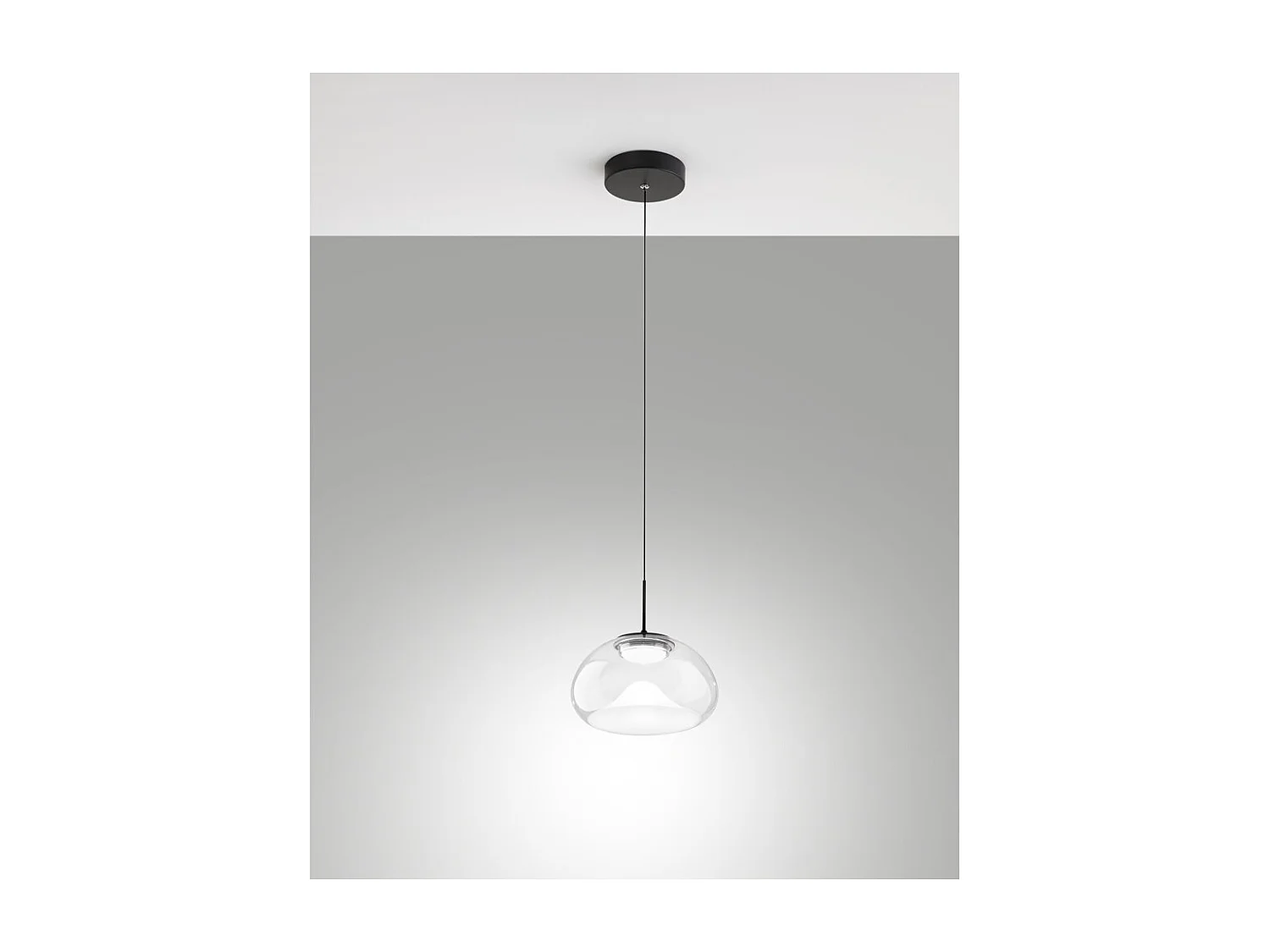 Brena - Przezroczysta lampa wisząca pojedyncza firmy Fabas Luce - Ściemnialna dioda LED 10 W - Lampa sufitowa - Średnica 22 cm