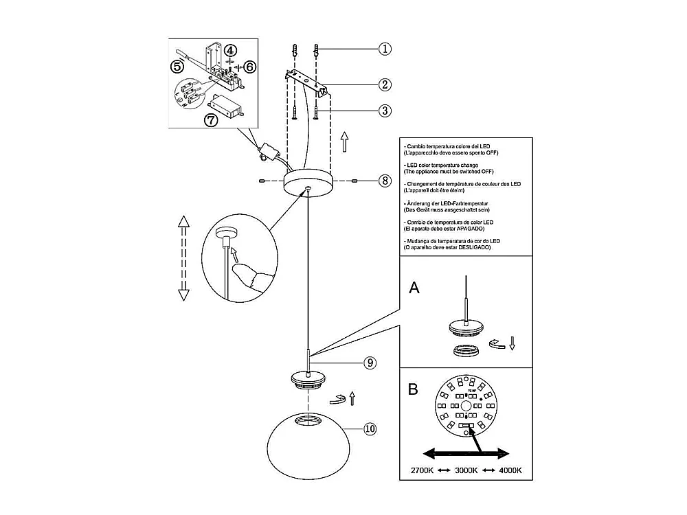 Brena - Przezroczysta lampa wisząca pojedyncza firmy Fabas Luce - Ściemnialna dioda LED 10 W - Lampa sufitowa - Średnica 22 cm