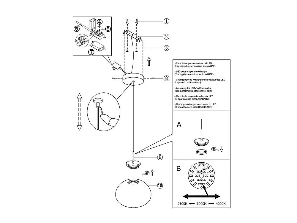 Brena - Lampada a sospensione singola trasparente di Fabas Luce - Led 10W dimmerabile - Lampada da soffitto - Diametro 22cm