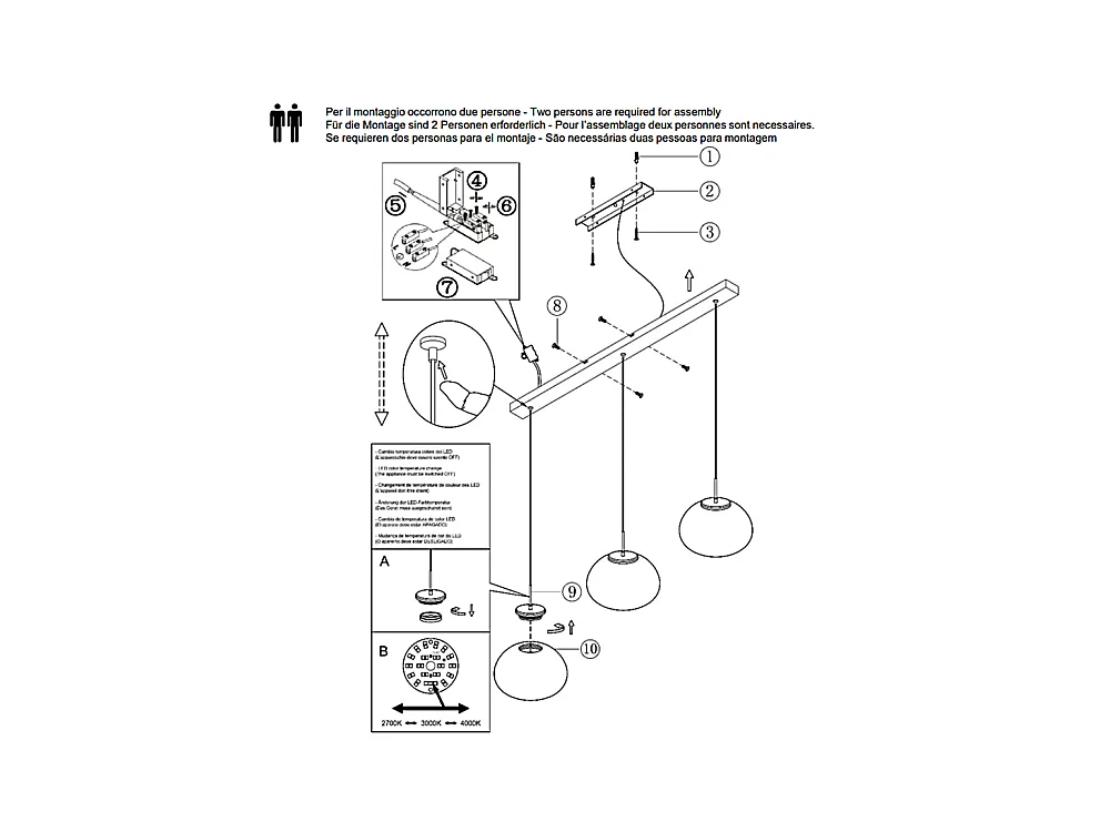 Brena - Lámpara colgante Fabas Luce de 3 luces - LED regulable de 30 W - Diseño lineal color coñac