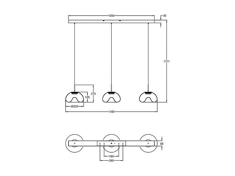 Brena - Fabas Luce 3-lichts hanglamp - 30W dimbare LED - Cognac lineair design