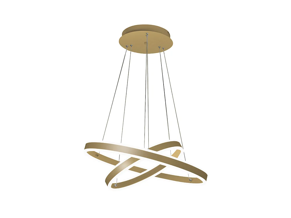 Lámpara colgante LED Palau 108W 3000K Regulable Ø60 y Ø40 cm Oro Mate - Dos Aros de Metal y Metacrilato