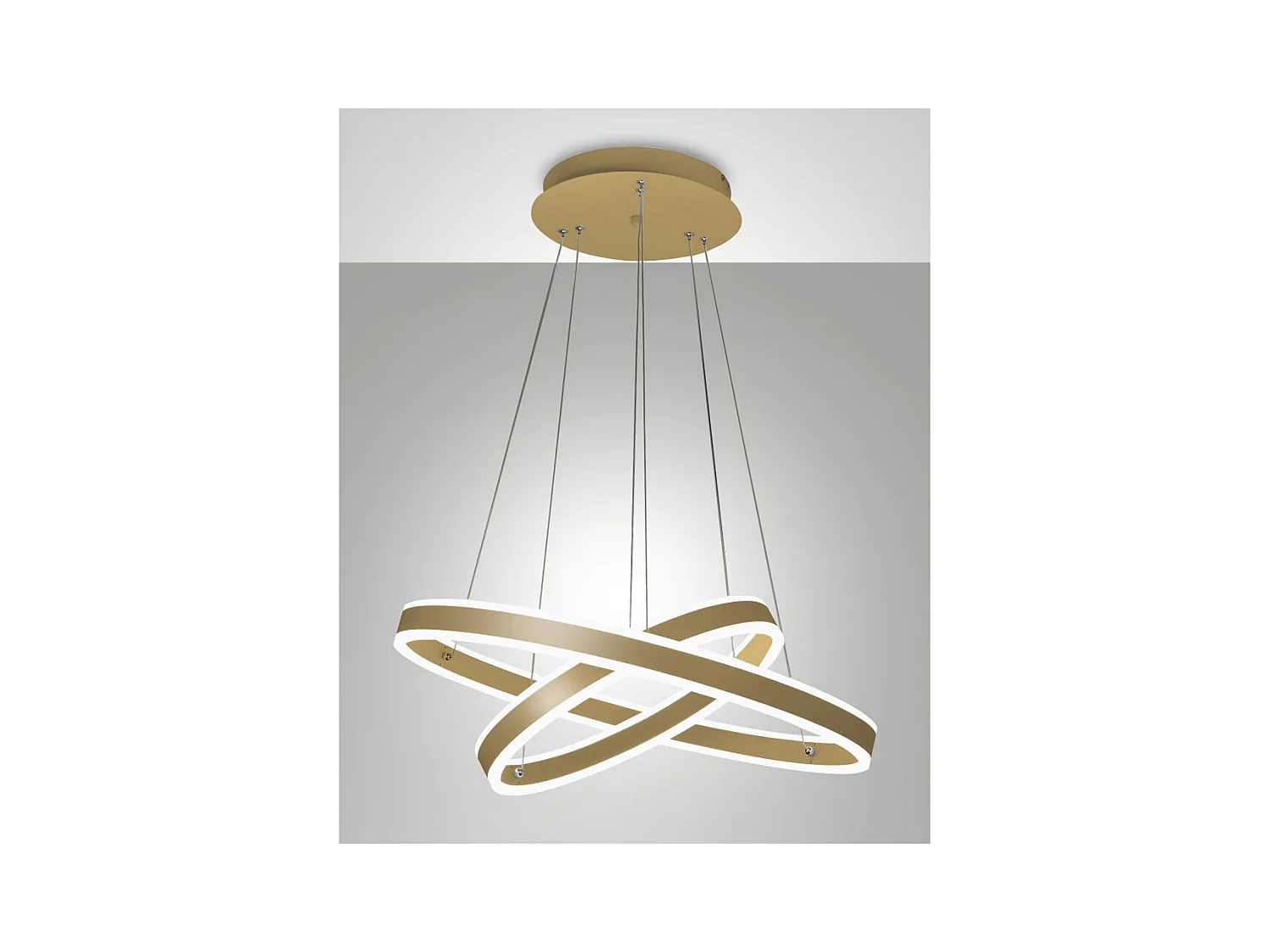 Lámpara colgante LED Palau 108W 3000K Regulable Ø60 y Ø40 cm Oro Mate - Dos Aros de Metal y Metacrilato