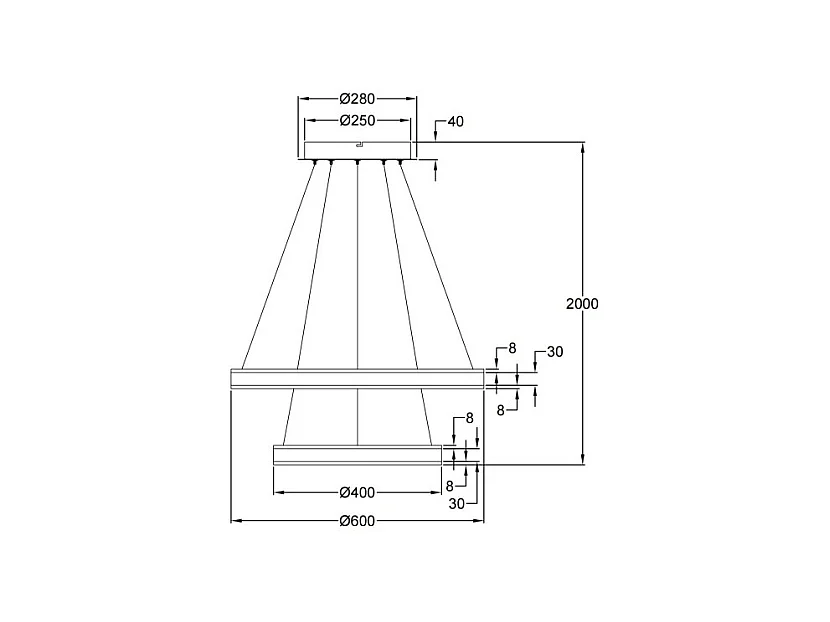 Lámpara colgante LED Palau 108W 3000K Regulable Ø60 y Ø40 cm Oro Mate - Dos Aros de Metal y Metacrilato