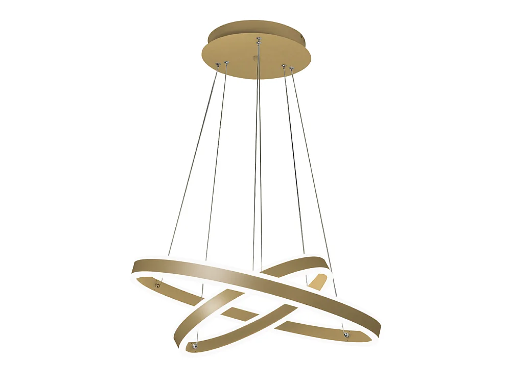 Lampada a Sospensione LED Palau 108W 3000K Dimmerabile Ø60 e Ø40 cm Oro Opaco - Due anelli in Metallo e Metacrilato