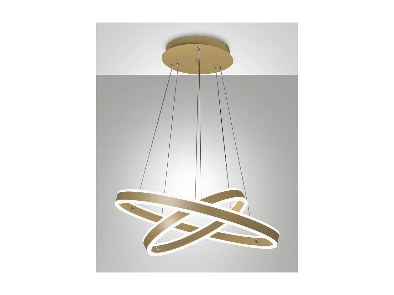 Lampada a Sospensione LED Palau 108W 3000K Dimmerabile Ø60 e Ø40 cm Oro Opaco - Due anelli in Metallo e Metacrilato