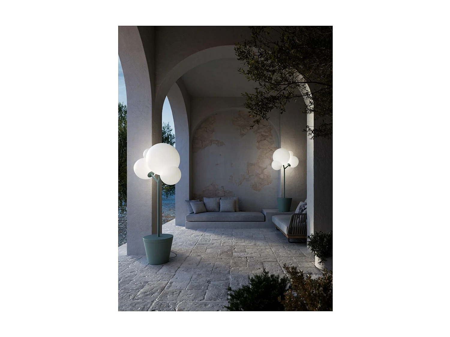 Zafferano - Luminária de chão Tree of Light para uso interno e externo, branca - Luminária de chão LED E27 - Superfície de apoio ajustável