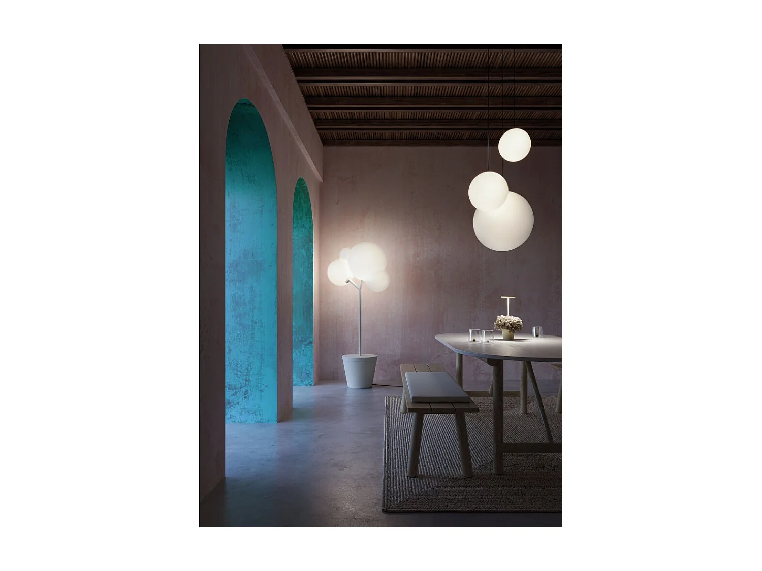 Zafferano - Luminária de chão Tree of Light para uso interno e externo, branca - Luminária de chão LED E27 - Superfície de apoio ajustável