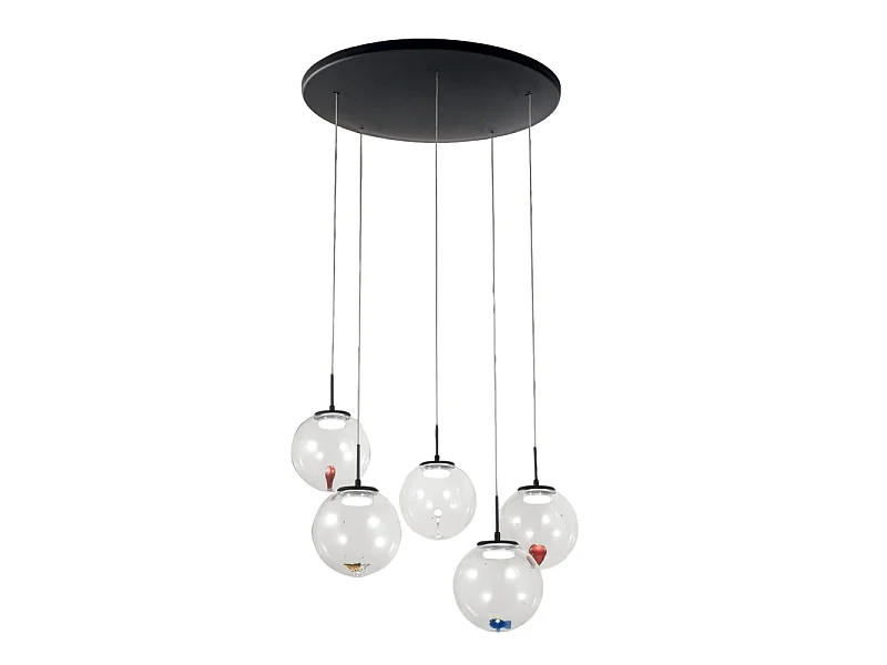 Ariel - Lampada a sospensione circolare 5 luci con forme Fabas Luce - LED 35W dimmerabile - Trasparente Rosone rotondo d.50cm