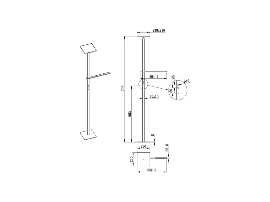 Ideal - Schwarze LED-Stehleuchte aus Metall H.180 cm Fabas Luce - 2 Lichter mit 40 W und 8 W mit integrierter LED 3000 K