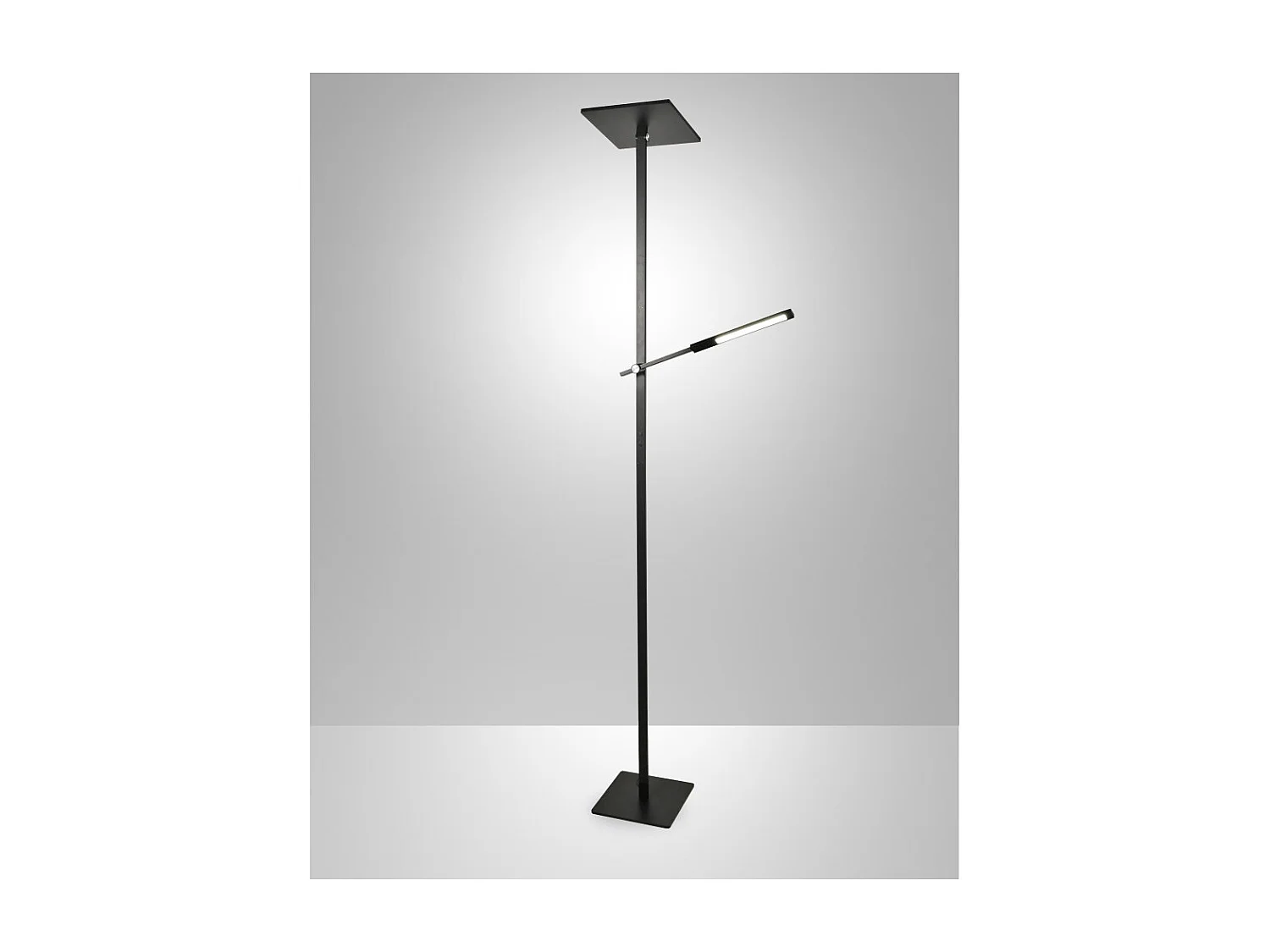 Ideaal - Zwarte LED vloerlamp in metaal H.180 cm Fabas Luce - 2 lampen van 40W en 8W met geïntegreerde LED 3000K