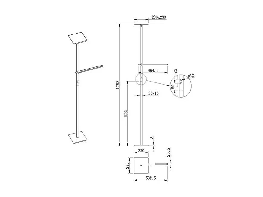 Ideaal - Zwarte LED vloerlamp in metaal H.180 cm Fabas Luce - 2 lampen van 40W en 8W met geïntegreerde LED 3000K