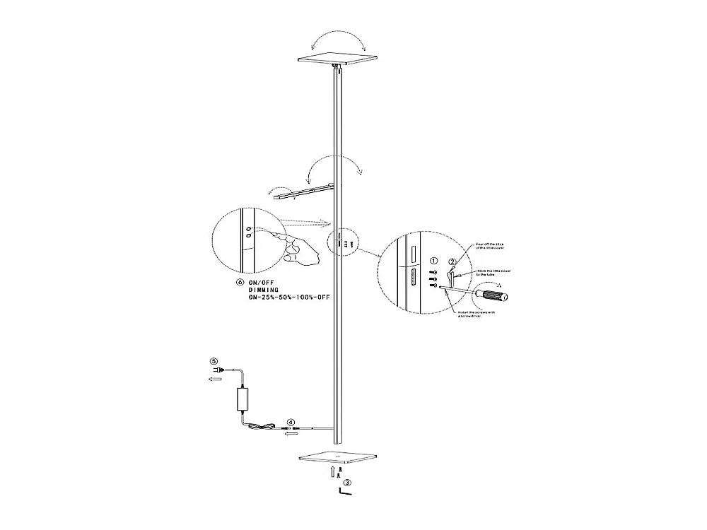 Ideaal - Zwarte LED vloerlamp in metaal H.180 cm Fabas Luce - 2 lampen van 40W en 8W met geïntegreerde LED 3000K