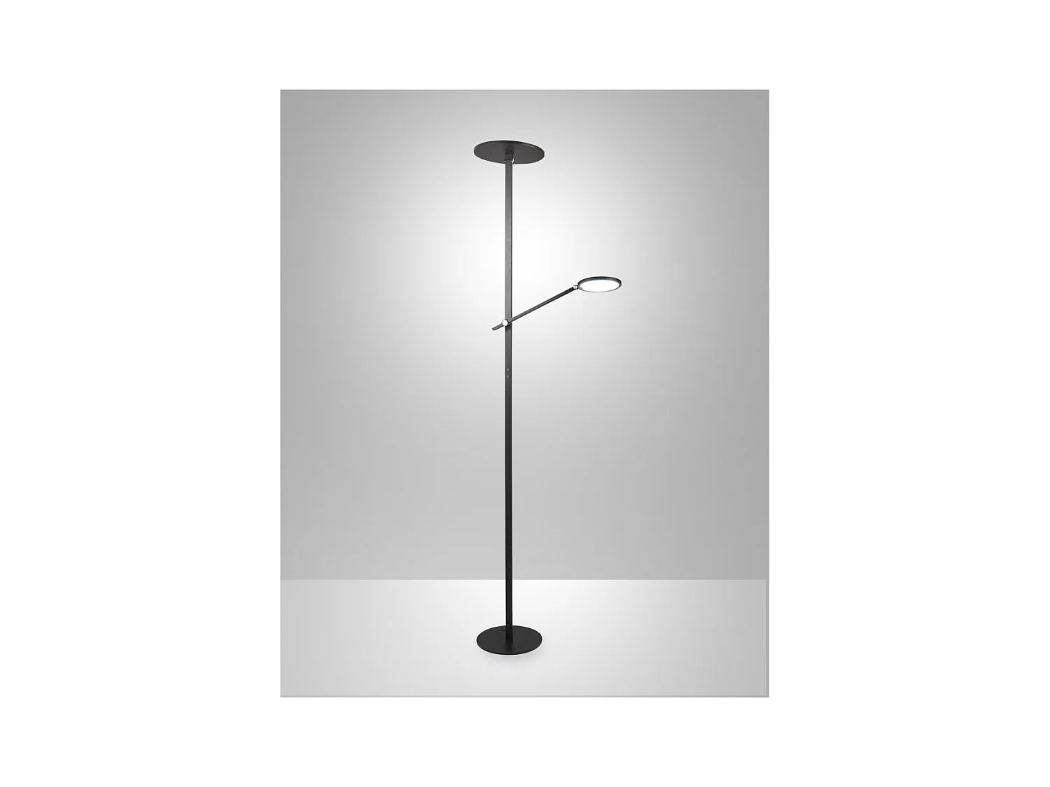 Regina - Lampadaire LED noir en métal H.180 cm Fabas Luce - 2 lumières de 36W et 12W avec LED intégrée 3000K