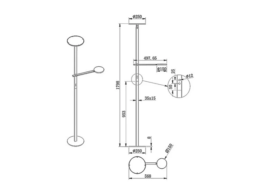 Regina - Schwarze LED-Stehleuchte aus Metall H.180 cm Fabas Luce - 2 Lichter mit 36 W und 12 W mit integrierter LED 3000 K