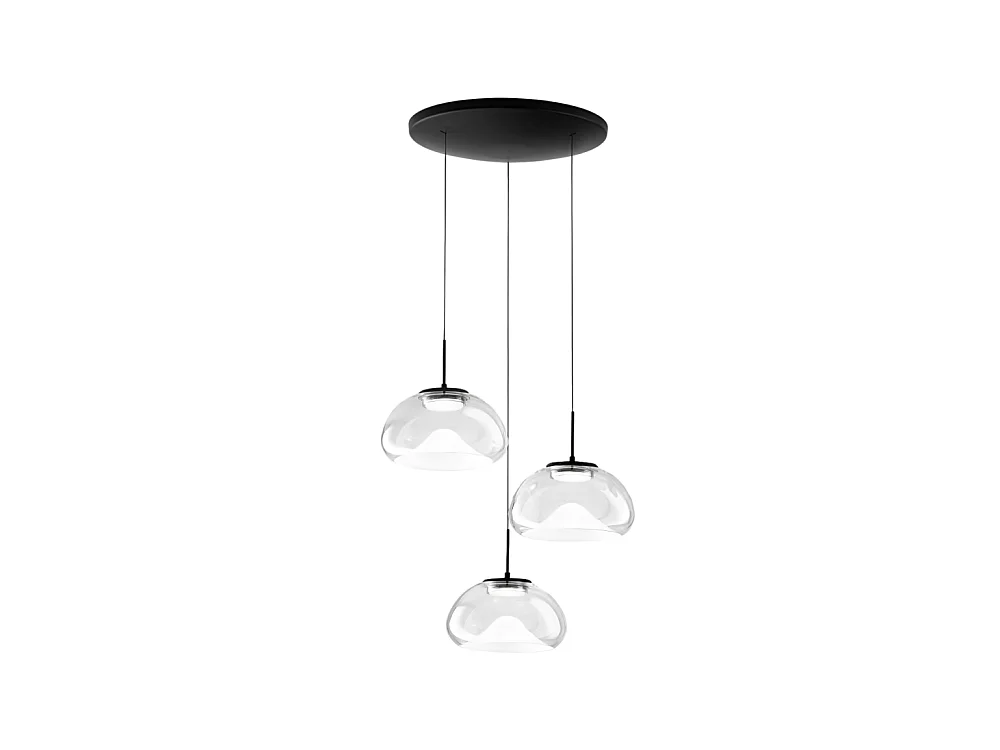 Brena - Fabas Luce 3-flammige runde Pendelleuchte - 30 W dimmbare LED - Transparente runde Deckenrosette d. 35 cm