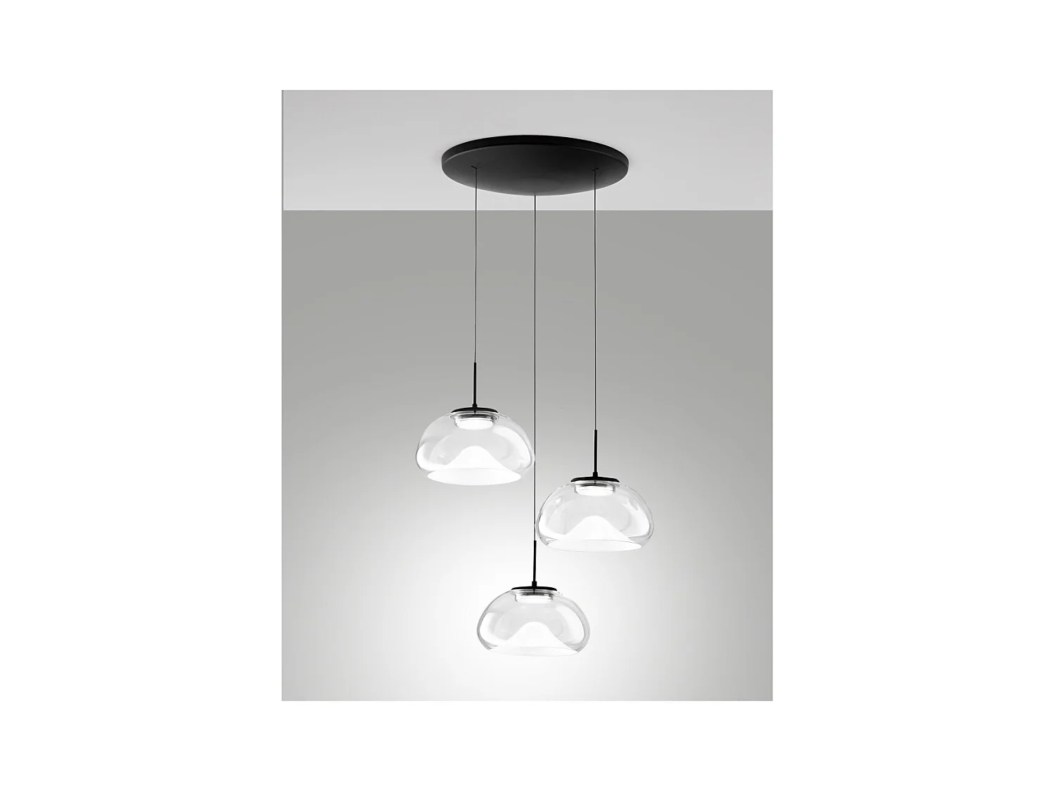 Brena - Suspension Fabas Luce 3 lumières circulaire - LED 30W dimmable - Rosace ronde transparente d.35cm