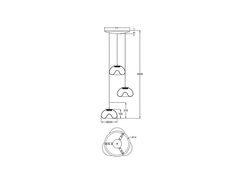 Brena - Suspension Fabas Luce 3 lumières circulaire - LED 30W dimmable - Rosace ronde transparente d.35cm