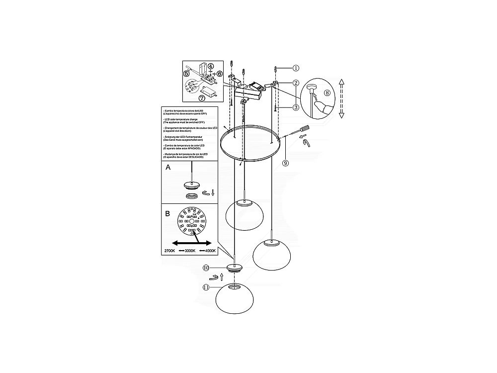 Brena - Suspension Fabas Luce 3 lumières circulaire - LED 30W dimmable - Rosace ronde transparente d.35cm