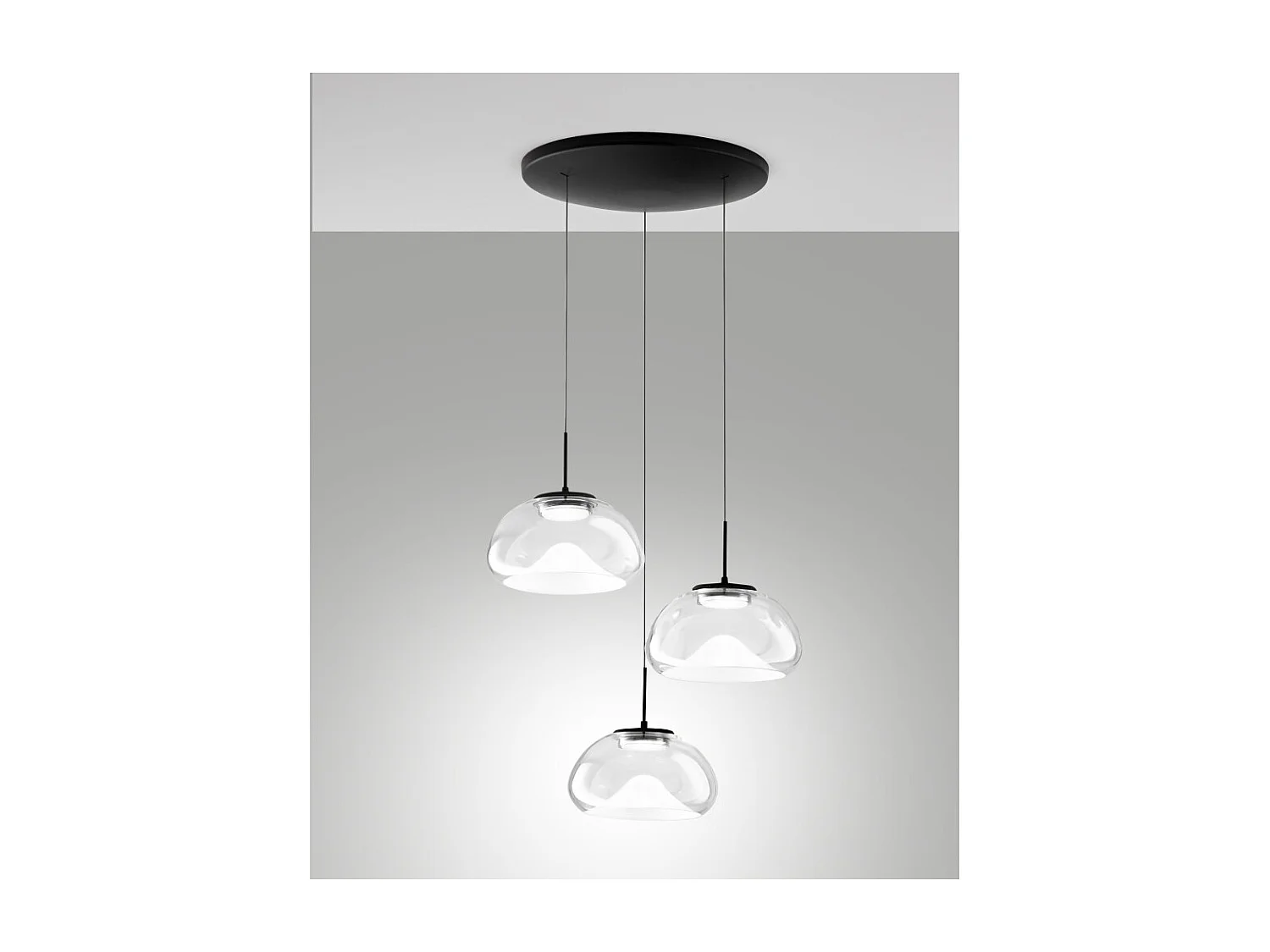 Brena - Fabas Luce 3-light okrągła lampa wisząca - 30W ściemnialna LED - Przezroczysta okrągła rozeta sufitowa śr. 35cm
