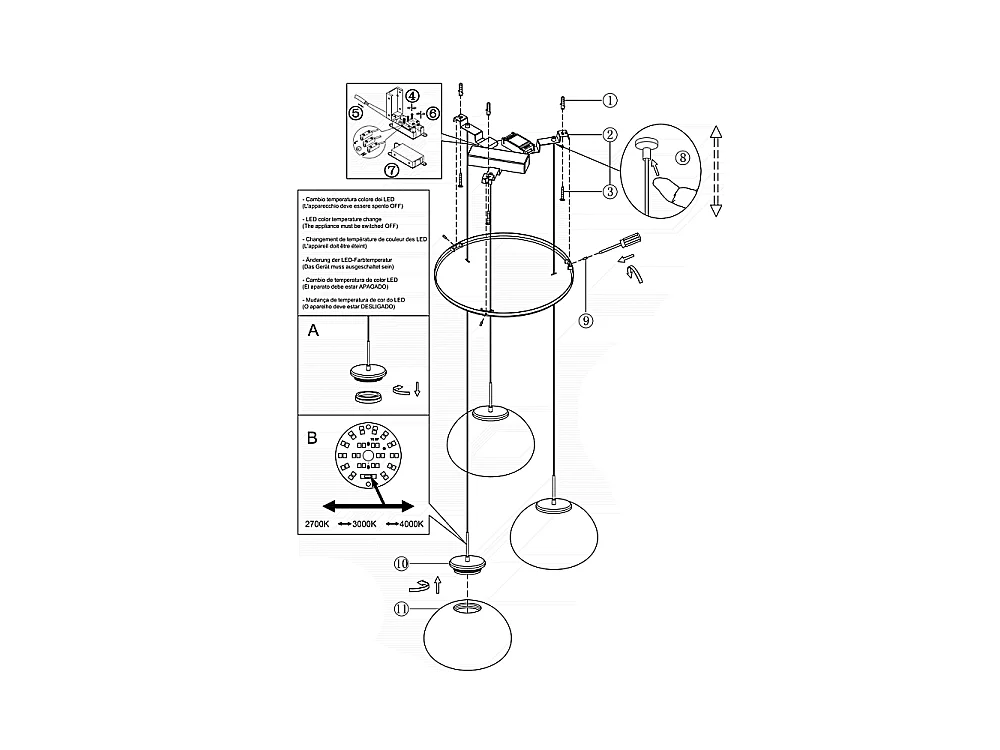 Brena - Fabas Luce 3-light okrągła lampa wisząca - 30W ściemnialna LED - Przezroczysta okrągła rozeta sufitowa śr. 35cm