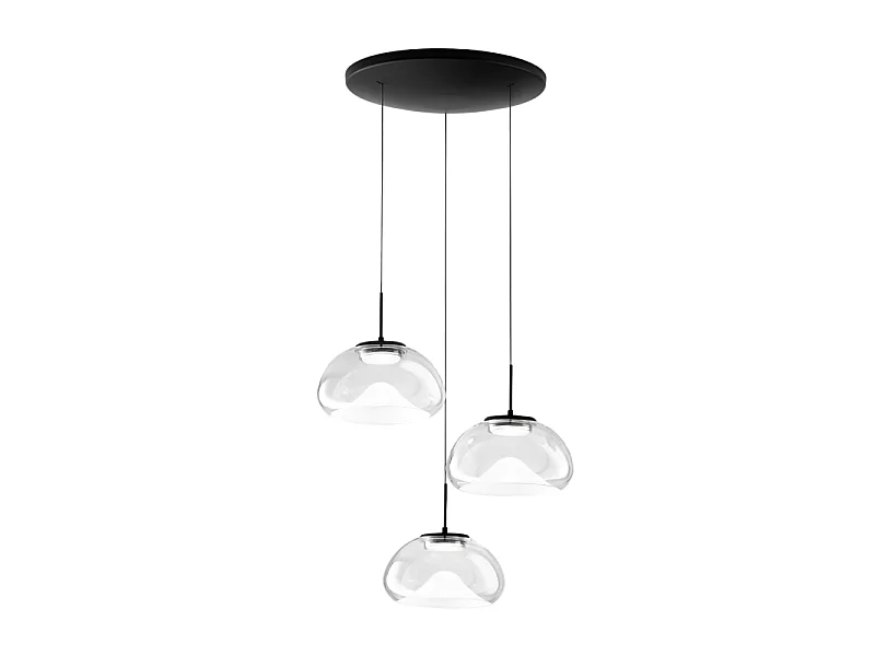 Brena - Suspension Fabas Luce 3 lumières circulaire - LED 30W dimmable - Rosace ronde transparente d.35cm