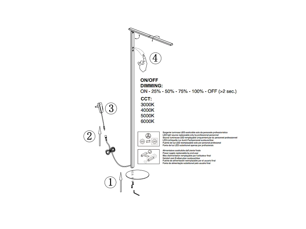 Ideal - Lampadaire LED noir orientable en métal H.130 cm Fabas Luce - Lumière LED 10W intégrée CCT (3000K 4000K 5000K 6000K)