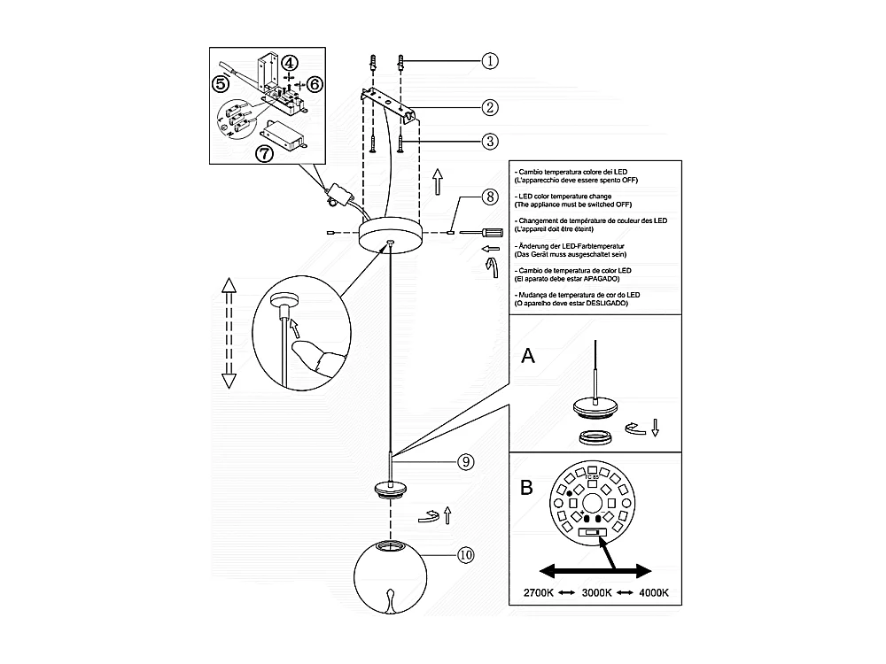 Ariel - Przezroczysta lampa wisząca pojedyncza marki Fabas Luce - Ściemnialna dioda LED 8 W - Nowoczesna lampa sufitowa