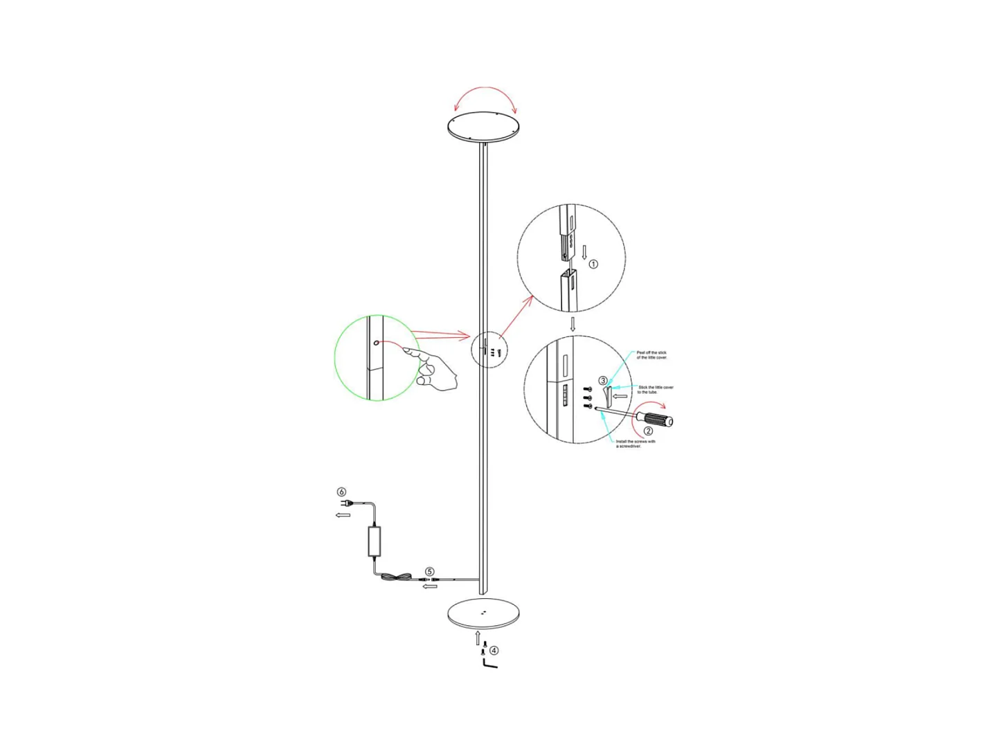 Regina – Runde, verstellbare LED-Stehleuchte aus schwarzem Metall, H. 180 cm, Fabas Luce – Integriertes 35-W-LED-Licht, CCT (3000 K – 6000 K)