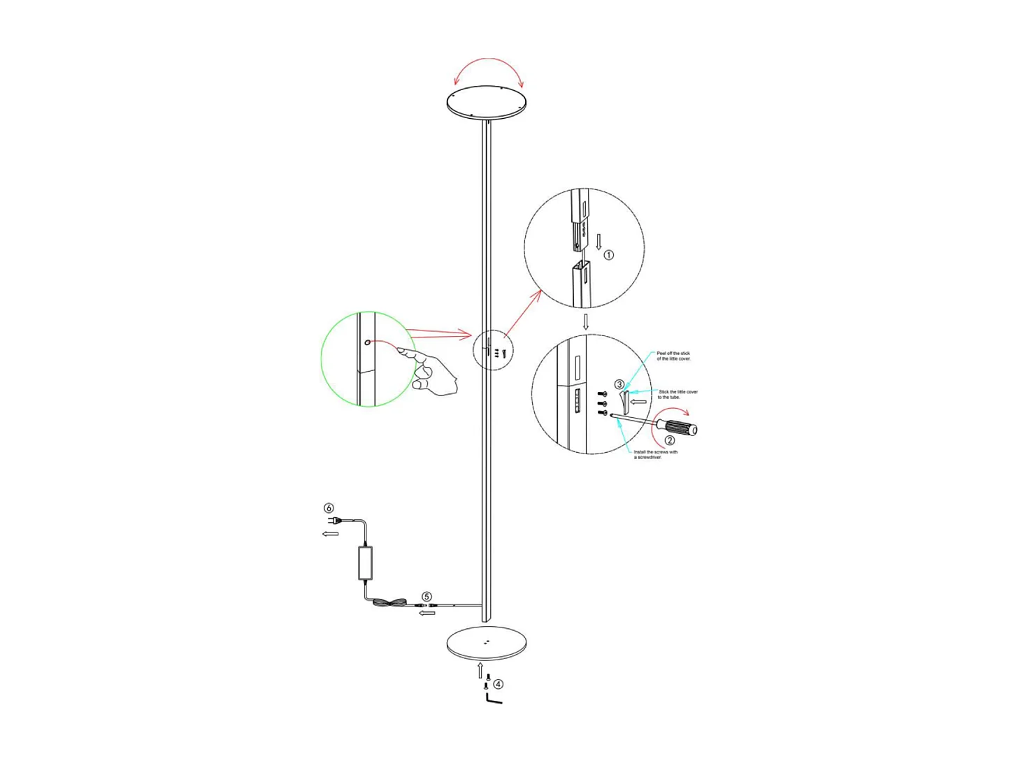 Regina - Ronde zwarte verstelbare metalen LED vloerlamp H.180 cm Fabas Luce - Geïntegreerde 35W LED-lamp CCT (3000K-6000K)