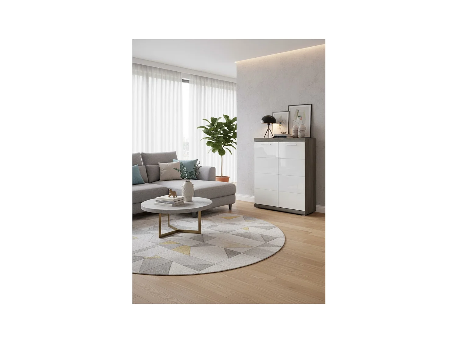 Buffet SCOTT – Blanc brillant – 2 portes, 7 niches – À poser