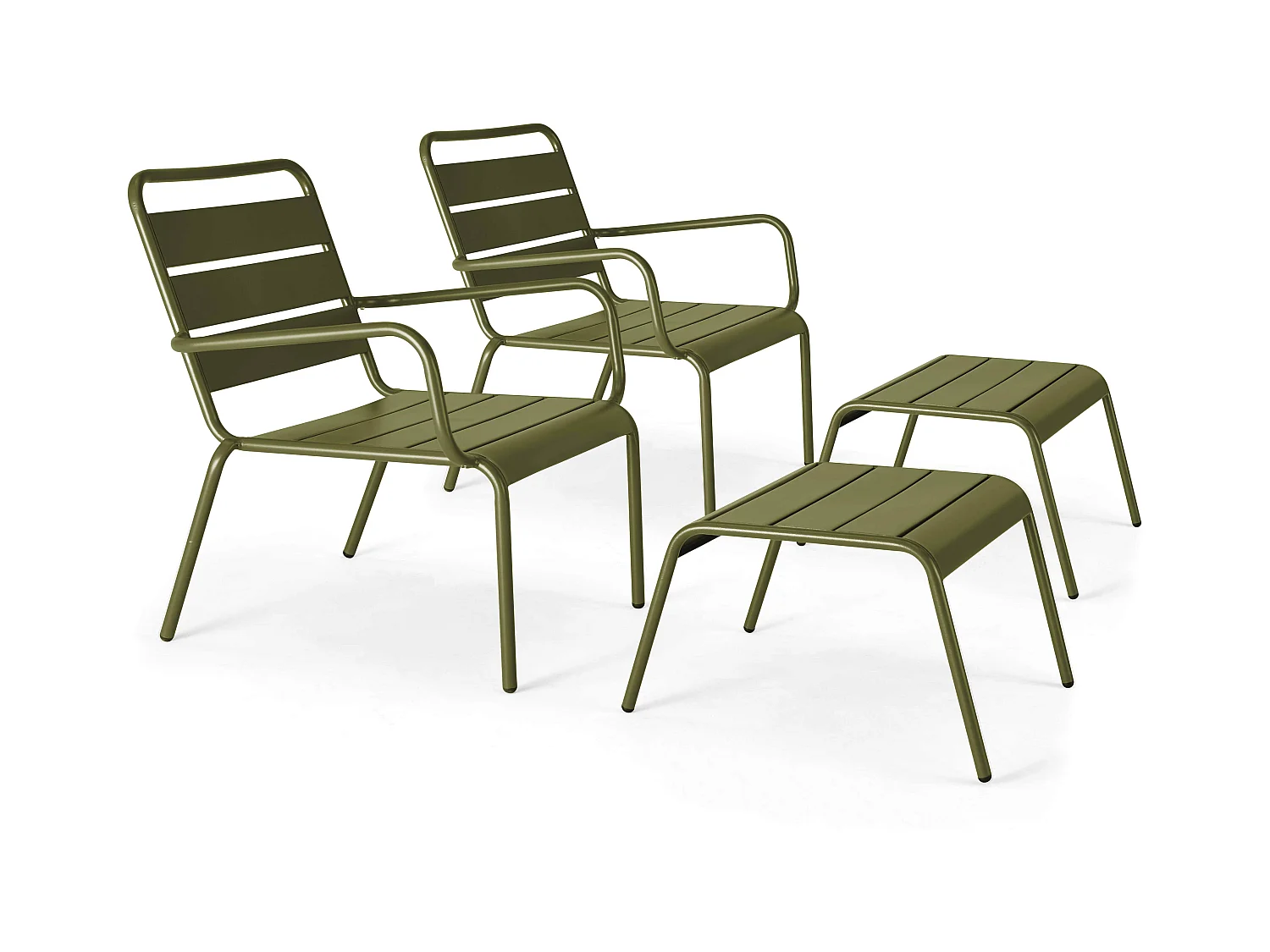 Lot de 2 fauteuils relax avec repose-pieds en métal Vert Kaki - Palavas