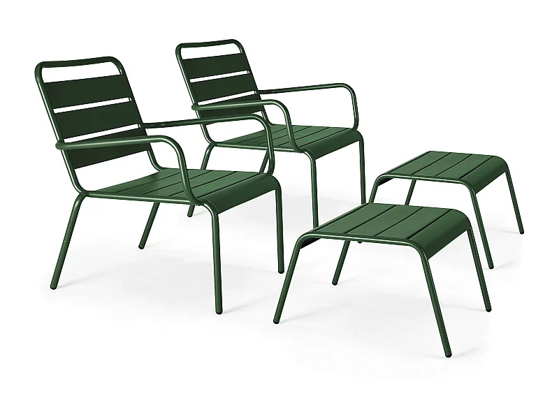 Lot de 2 fauteuils relax avec repose-pieds en métal Vert forêt - Palavas