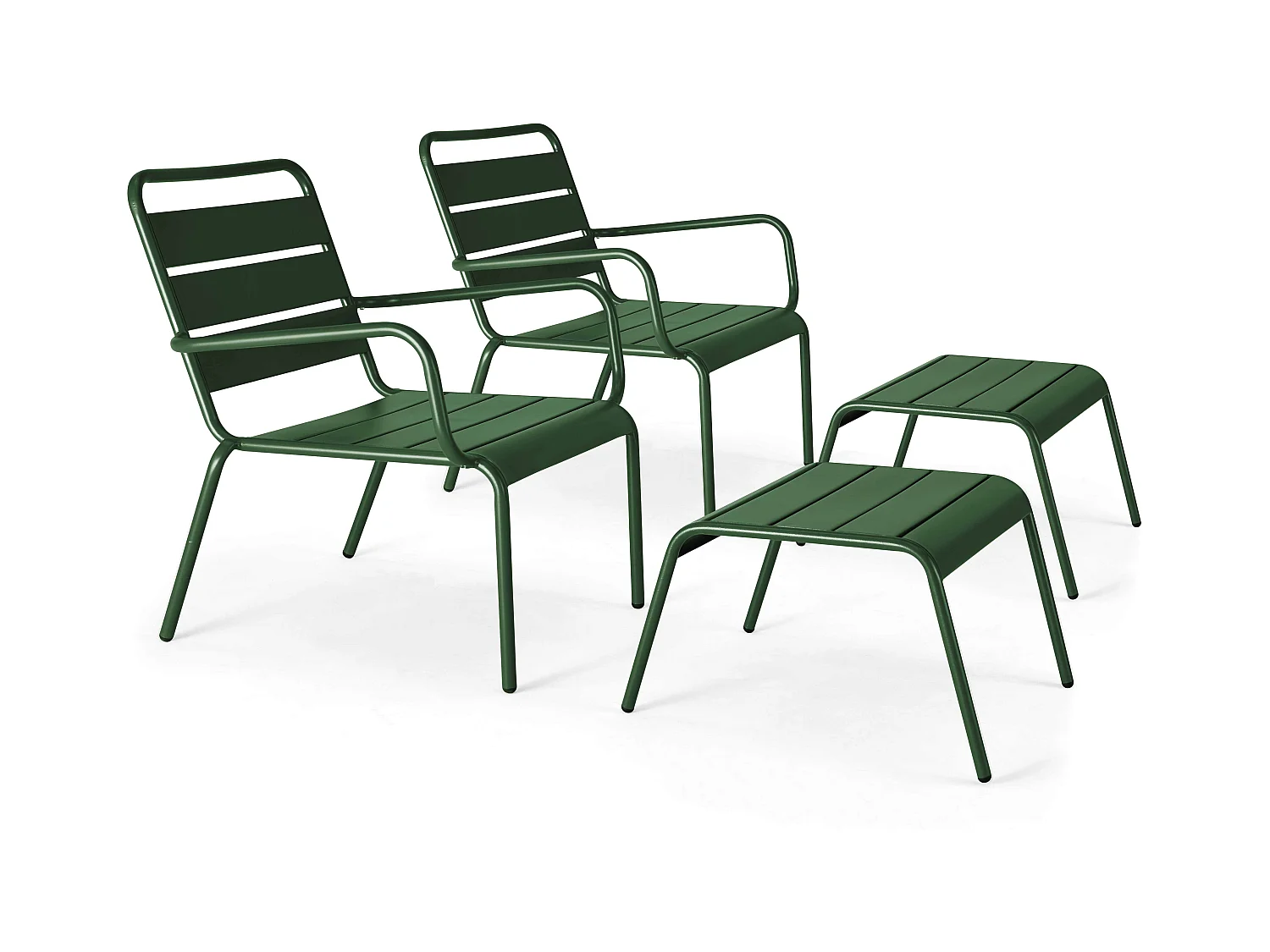 Lot de 2 fauteuils relax avec repose-pieds en métal Vert forêt - Palavas