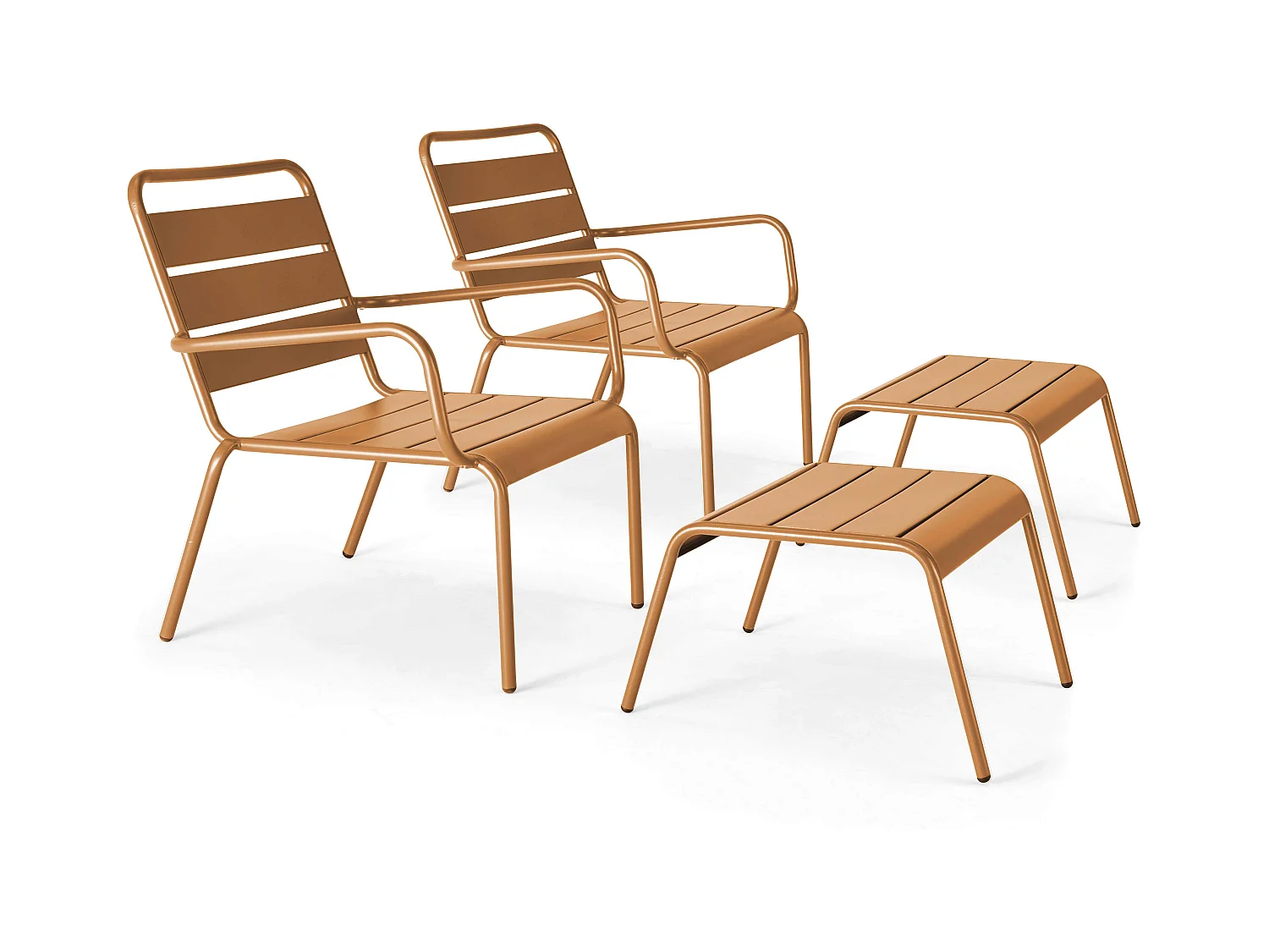 Lot de 2 fauteuils relax avec repose-pieds en métal Caramel - Palavas