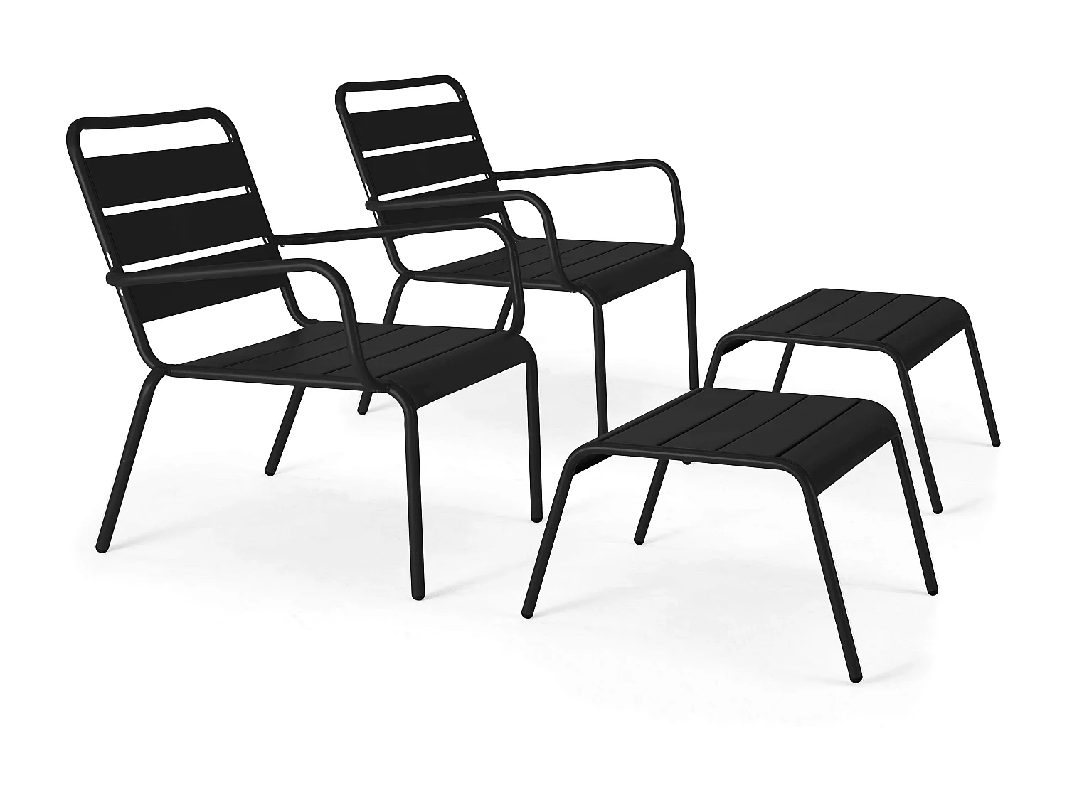 Lot de 2 fauteuils relax avec repose-pieds en métal Noir - Palavas